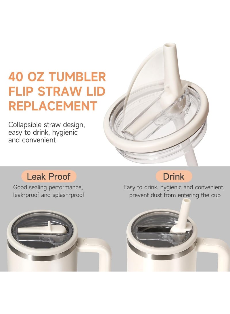 2 Pack 40 oz Tumbler Flip Straw Lid Replacement Fit for Stanley Quencher, Leak Proof for Stanley Lid Replacement Spill Proof Reusable Tumbler Cover for Stanley Cup Accessories (Beige) - Image 3